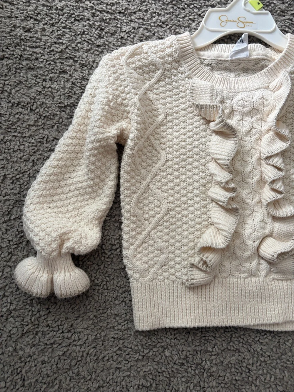 GAP Cream Ruffle Cable-Knit Crewneck Sweater